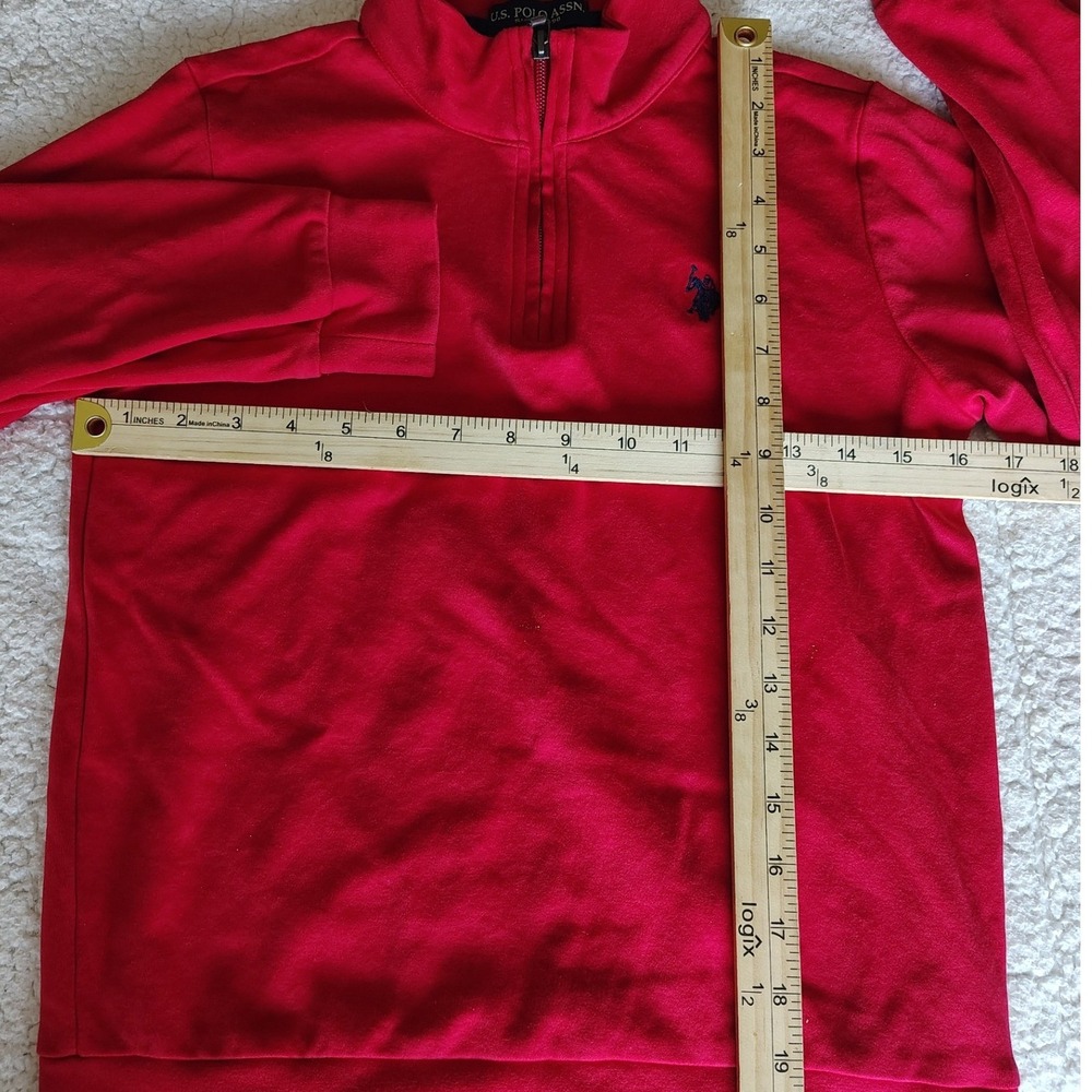 U.S. Polo Assn Pullover Kids L 10-12 Red Excellent Quarter Zip Logo Long Sleeve